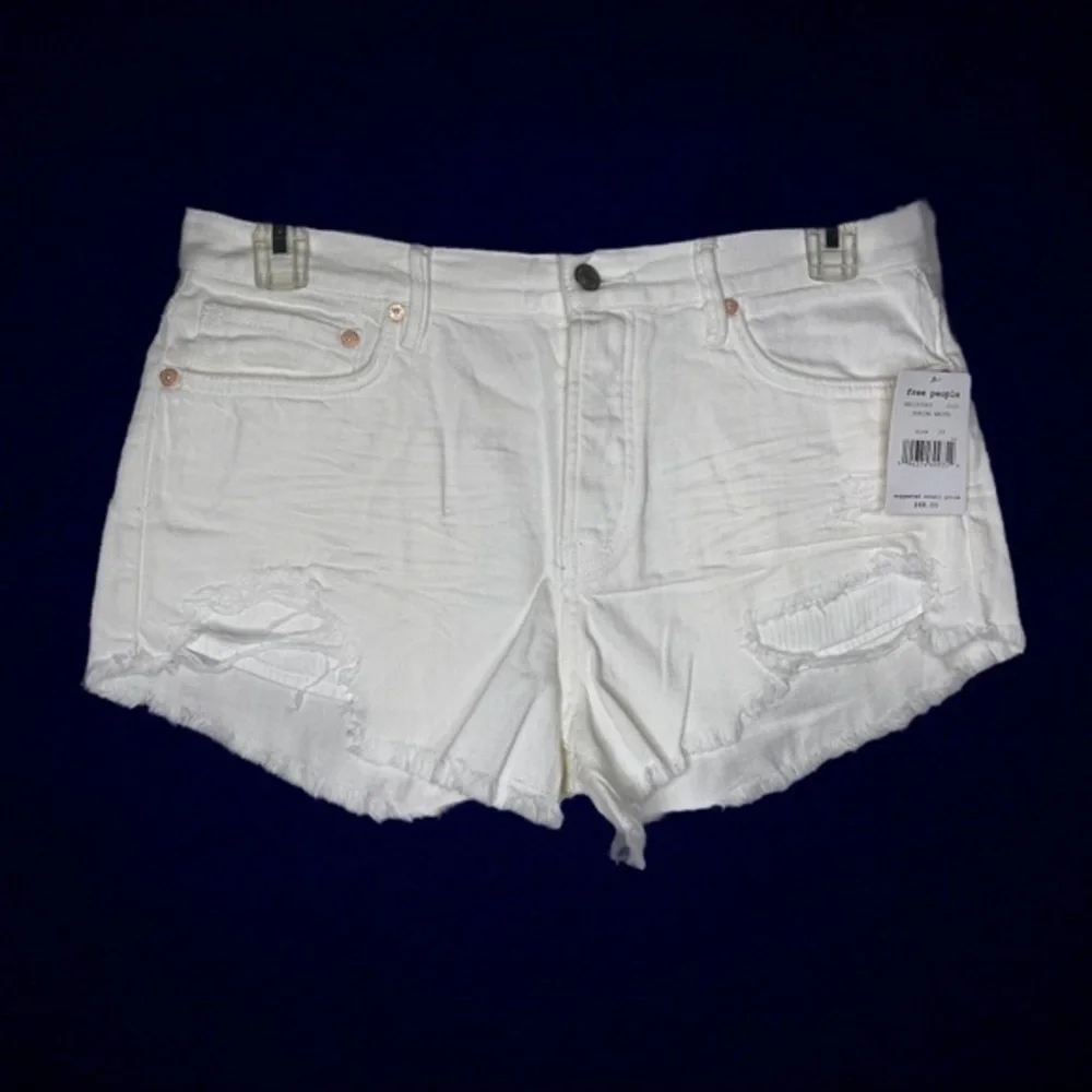 Free People Loving Good Vibrations Cutoff White Denim Shorts NWT